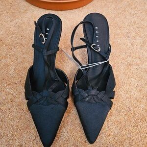 Black Braided Pointed-Toe Slingback Heels - Women